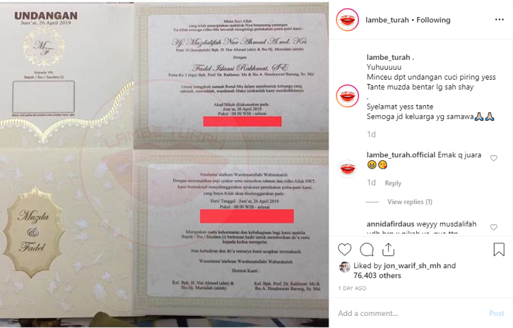 ndangan Pernikahan Muzdalifah Beredar