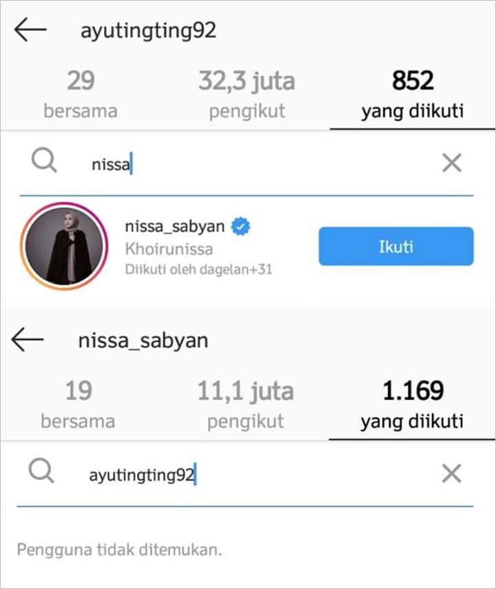 Nissa Sabyan Tak Follow IG Ayu Ting Ting