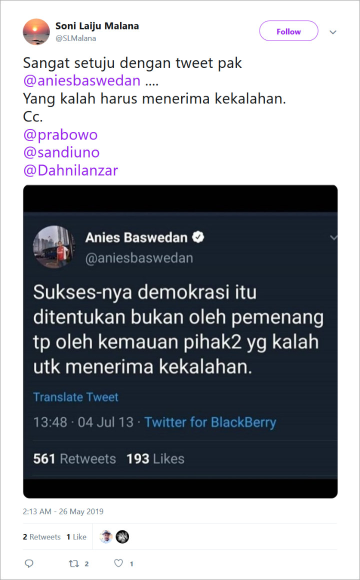 Cuitan Anies Baswedan Soal Menerima Kekalahan Diangkat Kembali, Seolah Sindir Prabowo-Sandi