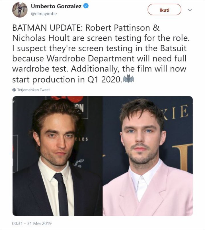 Nicholas Hoult Lebih Dijagokan Jadi Batman Daripada Robert Pattinson