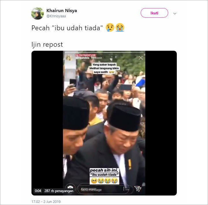 SBY Tak Kuasa Menahan Tangis saat Salami Warga di Pemakaman Ani Yudhoyono: Ibu Sudah Tiada