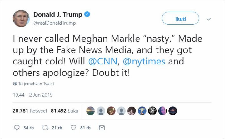 Donald Trump Bantah Pernah Sindir Meghan Markle