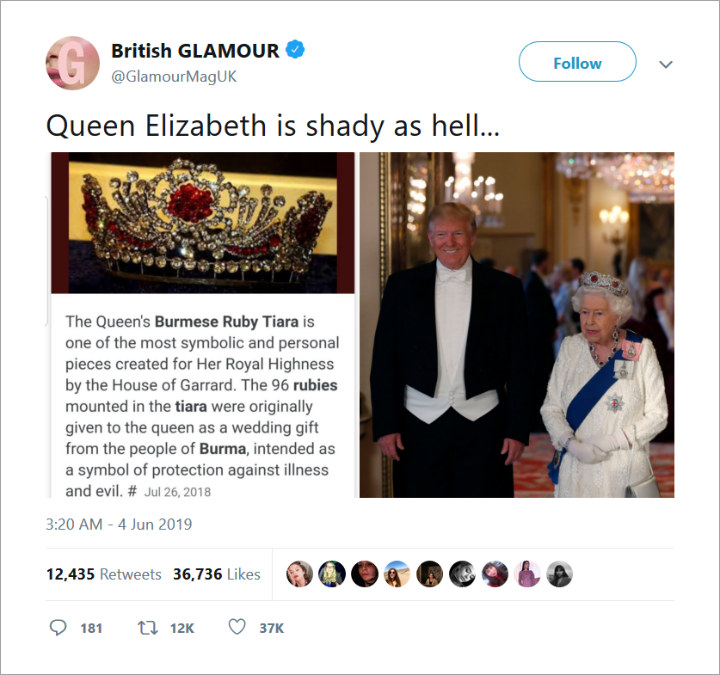 Ratu Elizabeth II Temui Trump, Tiara Ruby Merah \'Penangkal Kejahatan\' yang Dikenakan Jadi Sorotan