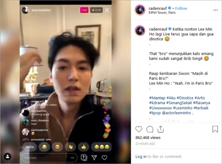 Selebgram Raden Rauf Di-Notice Lee Min Ho, Istri Raditya Dika \'Tak Terima\'