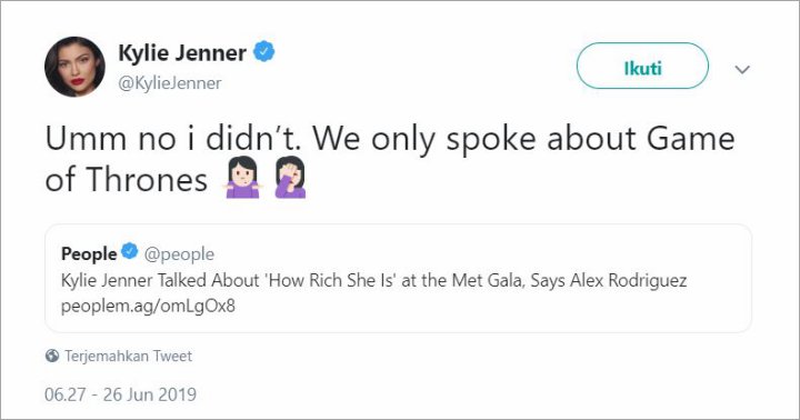 Kylie Jenner Bantah Pamer Kekayaan Pada Alex Rodriguez di Met Gala 2019