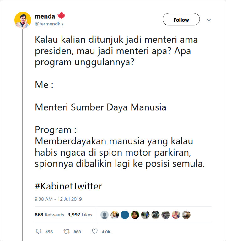 Tagar #KabinetTwitter Trending Topic, Intip Kocaknya Kementerian Ala Tweeps