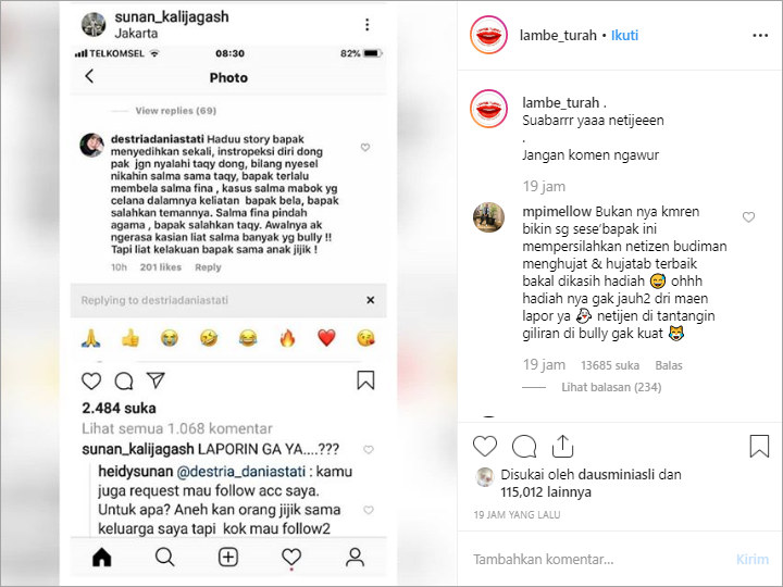 Tak Terima Keluarga Dibilang \'Jijik\', Sunan Kalijaga dan Istri Bakal Laporkan Haters?