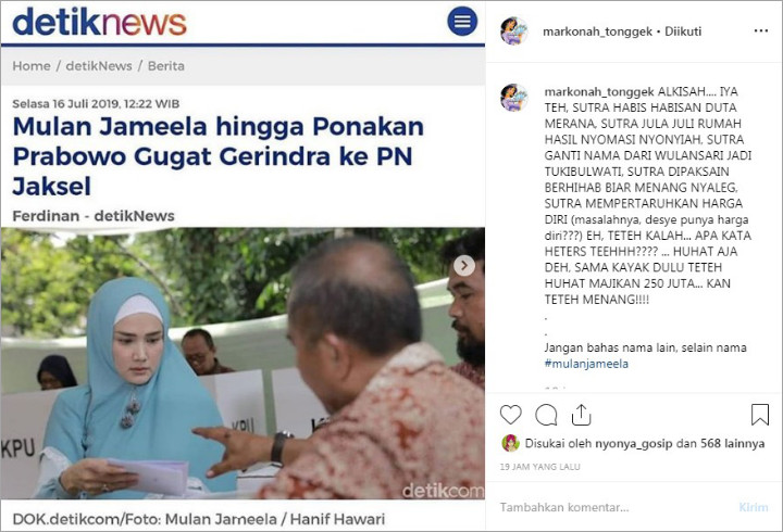 Mulan Jameela Gugat Gerindra Karena Gagal Lolos di Pemilu 2019, Fans Maia Sinis