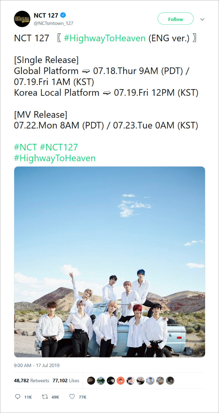 NCT 127 Umumkan Bakal Rilis \'Highway To Heaven\' Versi Bahasa Inggris