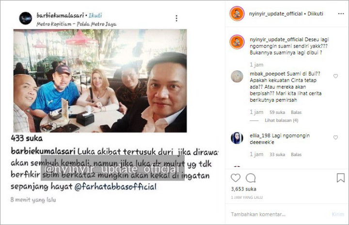 Caption Menohok Barbie Kumalasari di Foto Bareng Farhat Abbas Dibilang \'Sindir\' Suami Sendiri