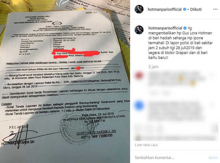 Bukti Ponsel Hotman Paris Hilang