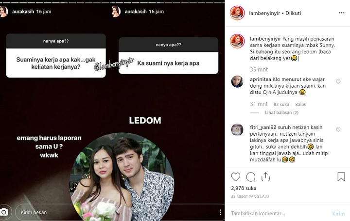 Jawaban Aura Kasih Soal Pekerjaan Suami