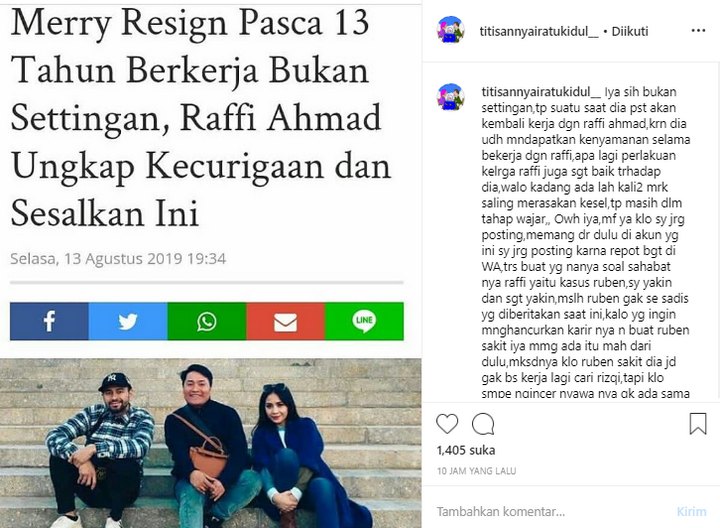 Ramalan Nyai Kidul Soal Nasib Merry Asisten Raffi Ahmad