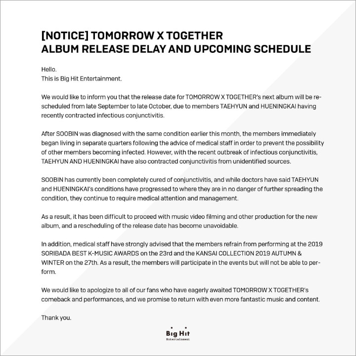 Big Hit Kembali Umumkan TXT Bakal Tunda Perilisan Album Comeback Dengan Alasan Kesehatan
