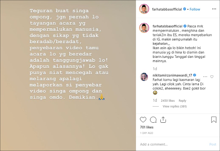 Farhat Abbas Sebut Aksi Labrak Nikita Mirzani Bentuk Kejahatan Yang Terencana