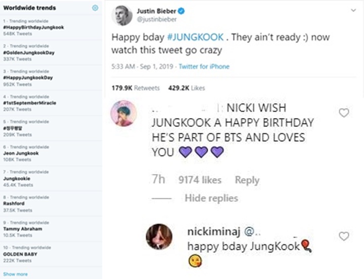 Jungkook BTS Ultah Jadi Trending, Justin Bieber Ikut Beri Selamat