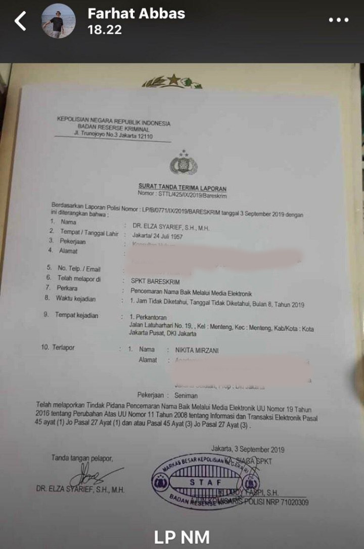 Farhat Abbas Beber Bukti Laporan Elza Syarief
