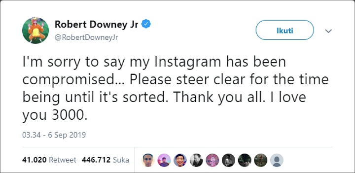 Robert Downey Jr. Imbau Fans Jauhi Akun Instagramnya