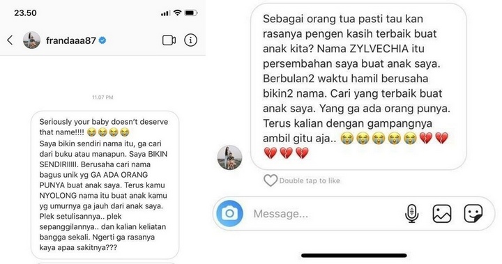 Isi DM Franda Soal Ortu Jiplak Nama Bayi
