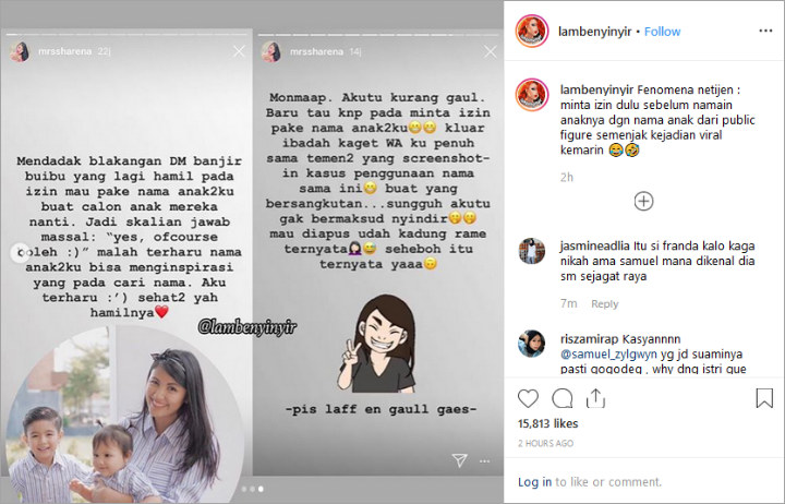 Sharena Soal Jiplak Nama Anak