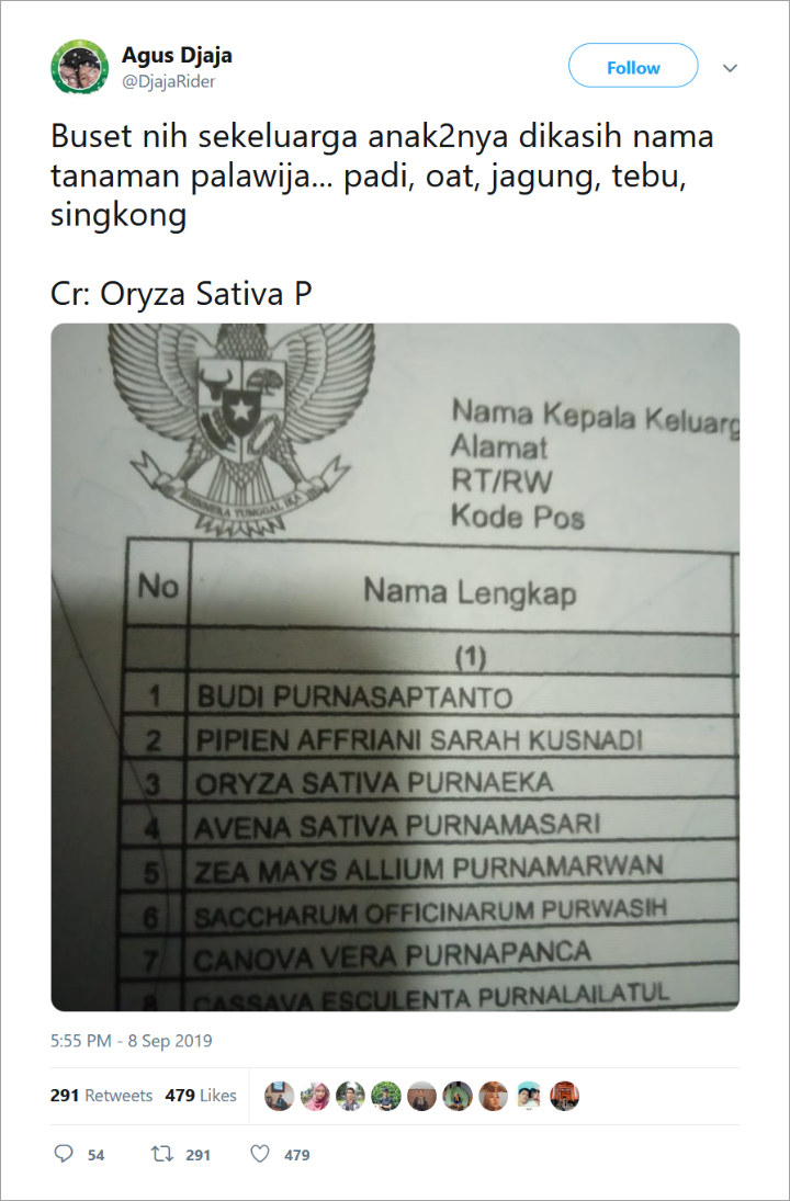 Unik, Keluarga Ini Beri Nama Palawija Untuk 6 Anaknya