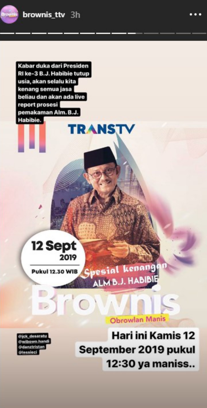 ‘Brownis’ Bakal Hadirkan Episode Spesial Kenang Sosok Almarhum BJ Habibie