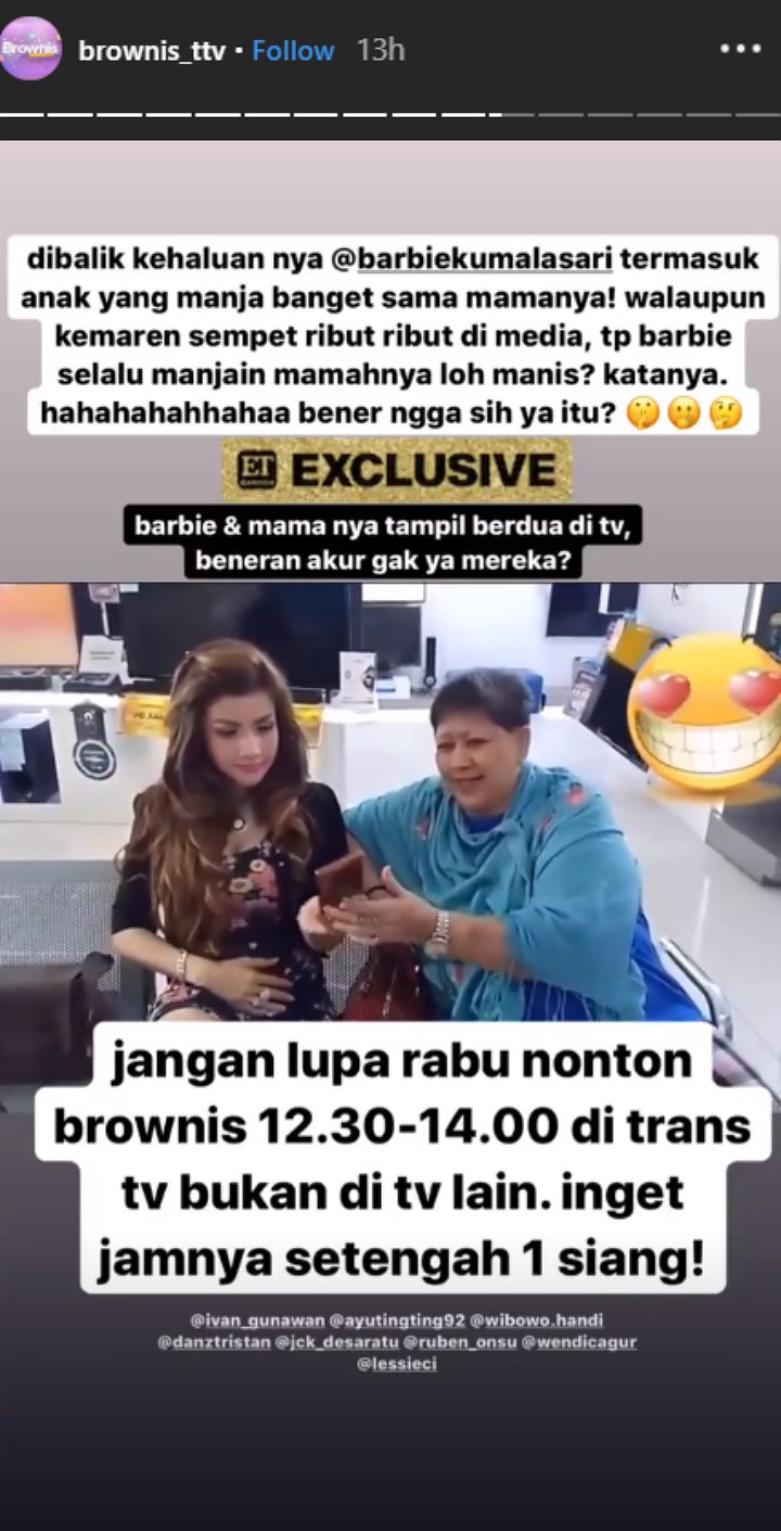 Angkat Tema ‘Me vs Mom’, ‘Brownis’ Bakal Undang Barbie Kumalasari Bersama Ibunya