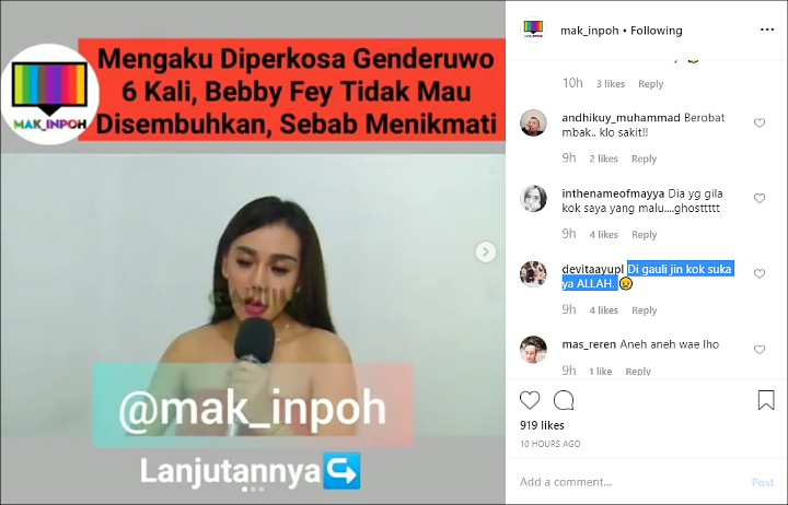 Bebby Fey Ungkap Kemungkinan Nagih Disetubuhi Genderuwo Karena Sudah Lama Tak Disentuh