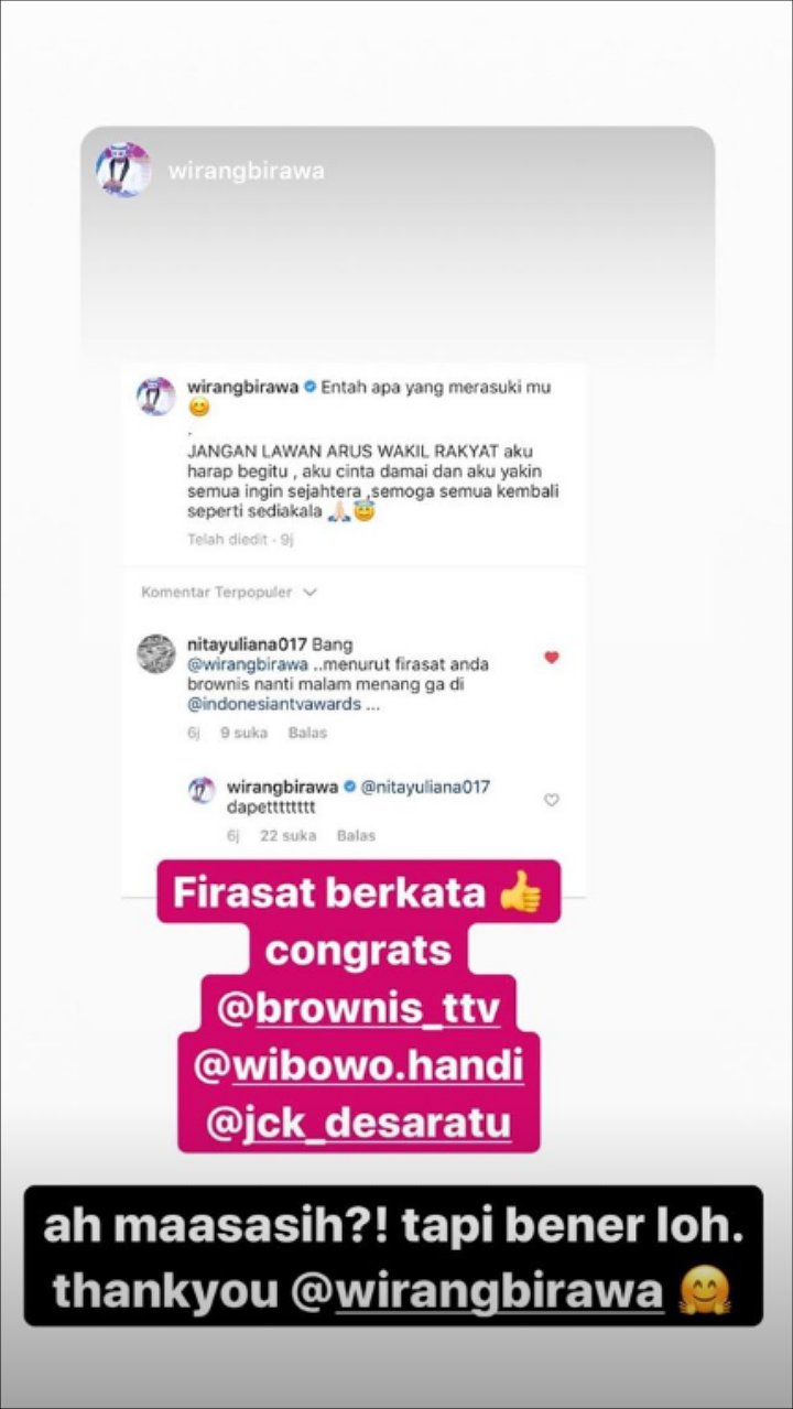 ITA 2019: Sebelumnya Wirang Birawa Sudah Punya Firasat ‘Brownis’ Dapat Piala