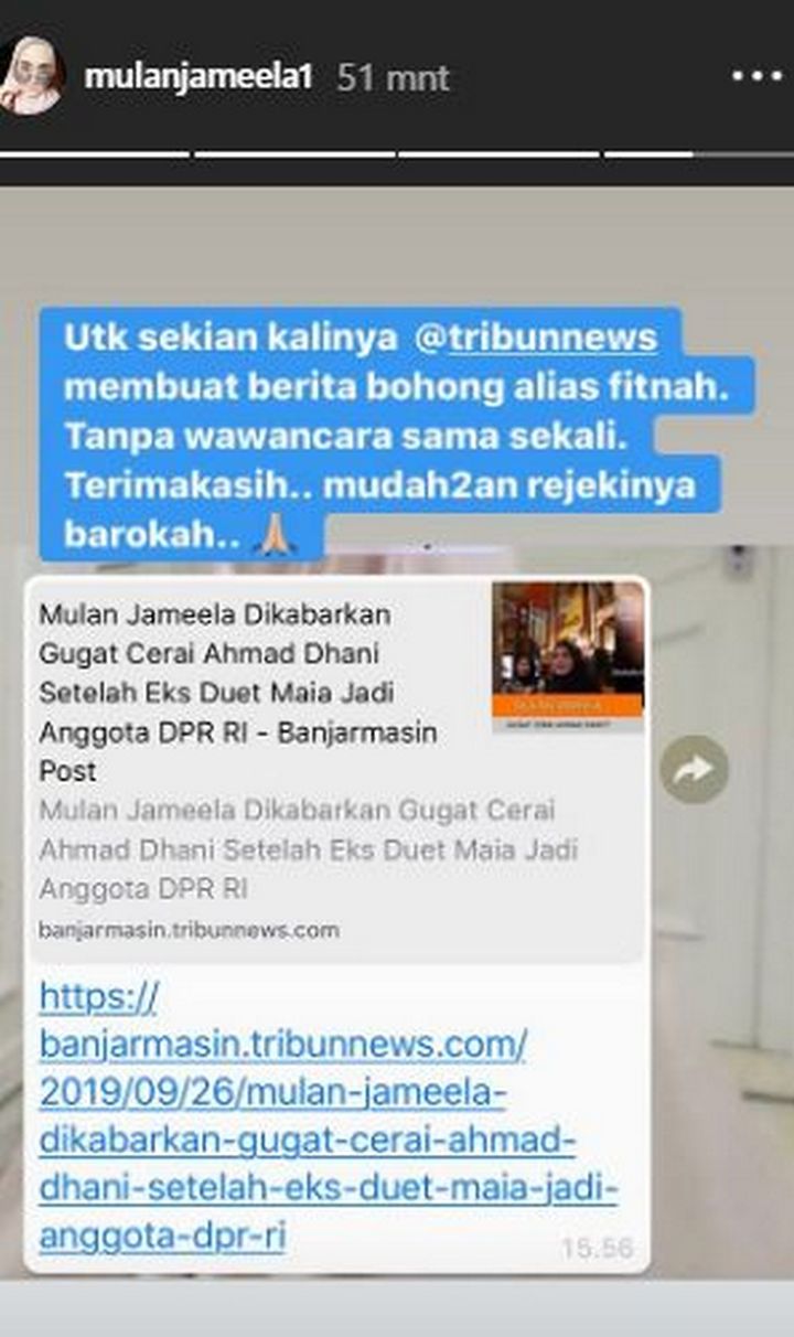 Mulan Jameela Diberitakan Gugat Cerai Ahmad Dhani