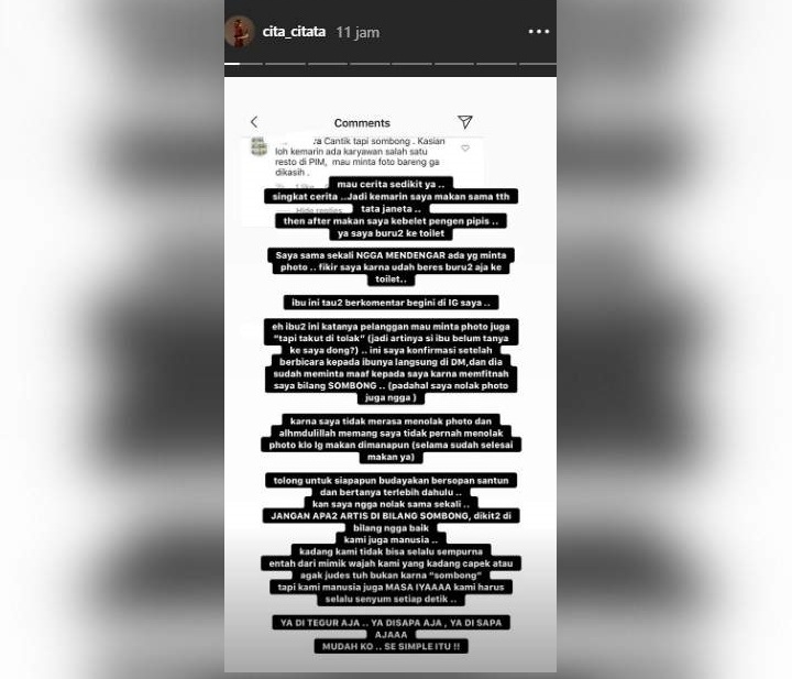 Cita Citata Klarifikasi Soal Tudingan Artis Sombong