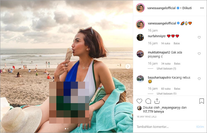 Vanessa Angel Asyik Makan Es Krim di Pantai Tak Pakai Bra Bikin Geger