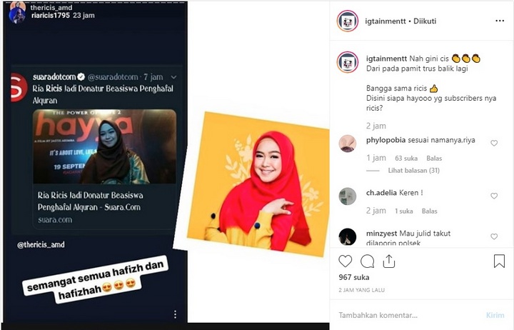 Ria Ricis Jadi Donatur Beasiswa Penghafal Alquran Batal Dipuji Gara-Gara Lakukan Ini