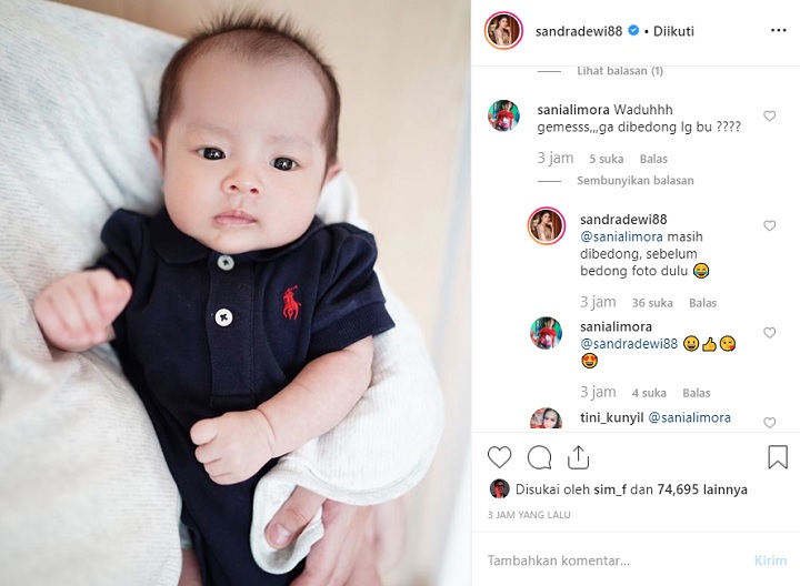 Unggahan dan Komentar Sandra Dewi Soal Bedong