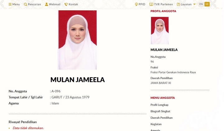 Data DPR RI Mulan Jameela Masih Kosong Melompong