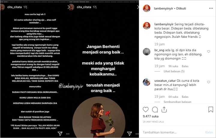 Cita Citata Curhat Soal Teman Palsu yang Hobi Gosipin di Belakang, Tuai Reaksi Mengejutkan
