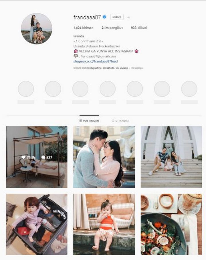Franda Menghilang dari Instagram