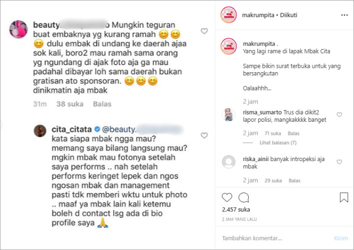 Usai Ngamuk Ke Yusuf Oebelet, Cita Citata Tuai Cibiran Dari Netizen Hingga Beri Tanggapan Ini