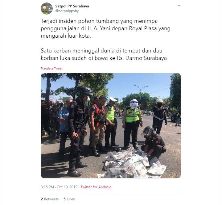 Insiden Pohon Tumbang di Ahmad Yani, 1 Korban Meninggal di Lokasi Kejadian