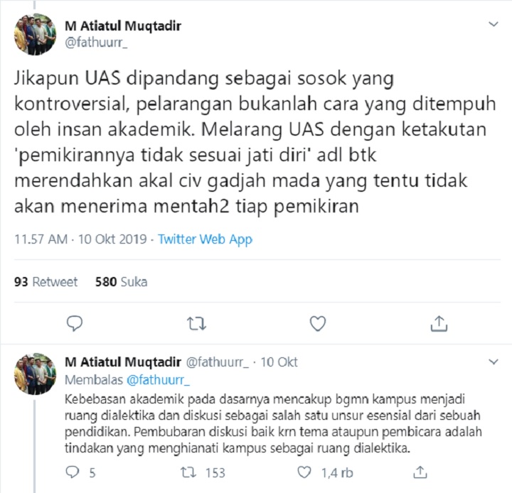 Ustaz Abdul Somad Ditolak UGM, Ketua BEM Langsung Berikan Kritik