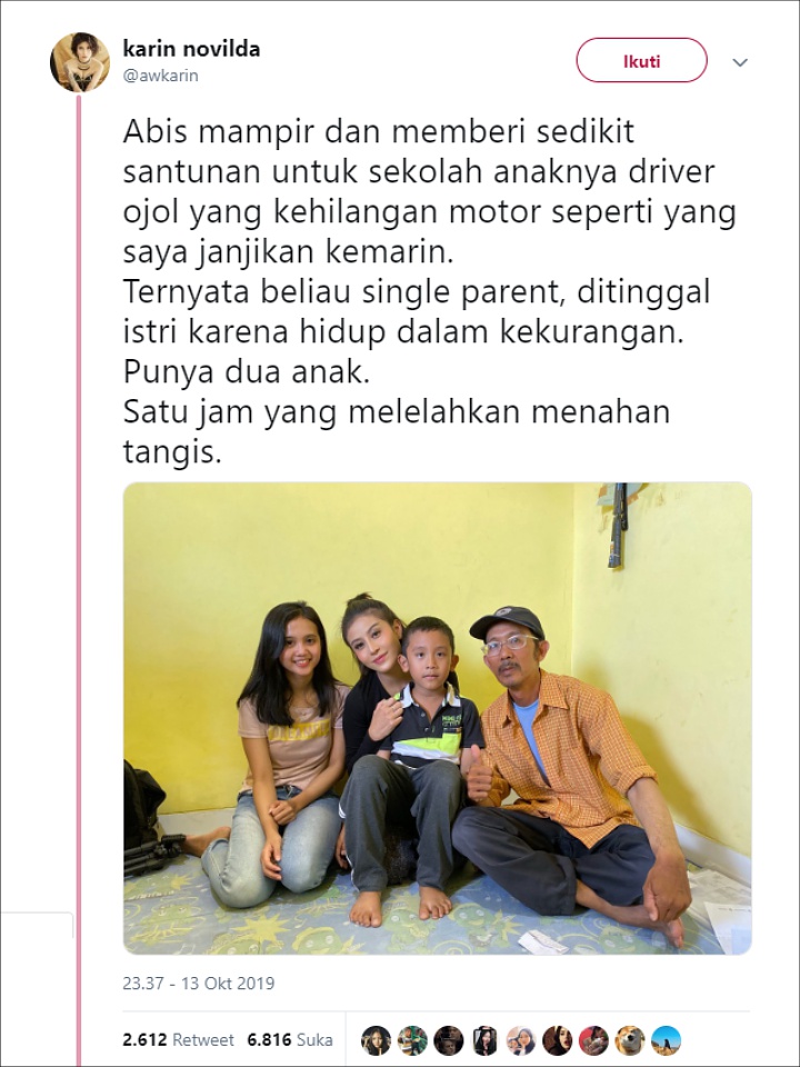 Awkarin Pamer Foto Bareng Keluarga Driver Ojol yang Motornya Dicuri, Sosok Cantik Ini Jadi Sorotan