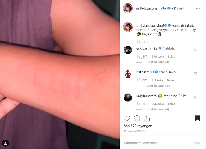 Pergelangan Tangan Endy Arfian Tertulis Nama Prilly