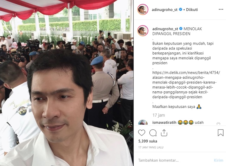 Caption Adi Nugroho Soal Menolak Dipanggil Presiden