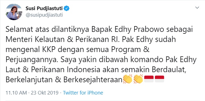 Selamati Menteri KP Baru, Cuitan Susi Pudjiastuti Dibanjiri \'Air Mata\'