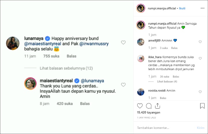 Komentar Luna Maya Dibalas Maia Estianty