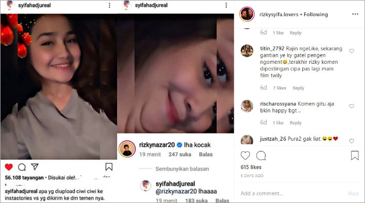 Komentar Rizky Nazar di Postingan Syifa Hadju