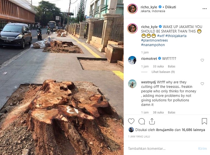 Postingan Richard Kyle Soal Penebangan Pohon di Trotoar Jakarta