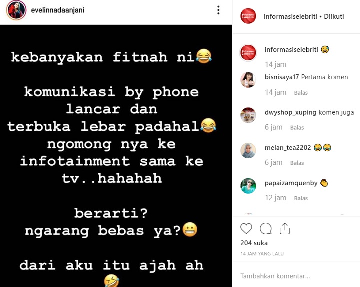 Postingan Evelin Nada Anjani