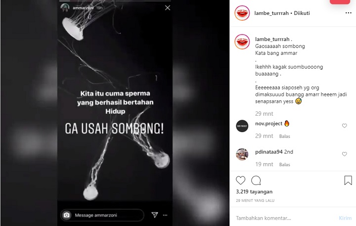 Ammar Zoni Pamer Ubur-ubur Ingatkan Soal Sperma