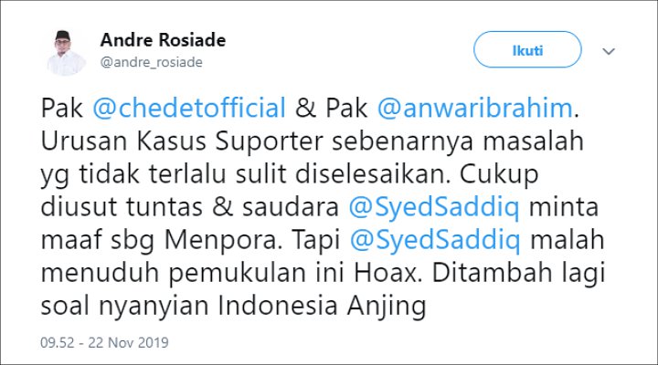 Sebut Video Pengeroyokan Suporter Indonesia Hoaks, Menpora Malaysia Buat Politisi Gerindra Geram